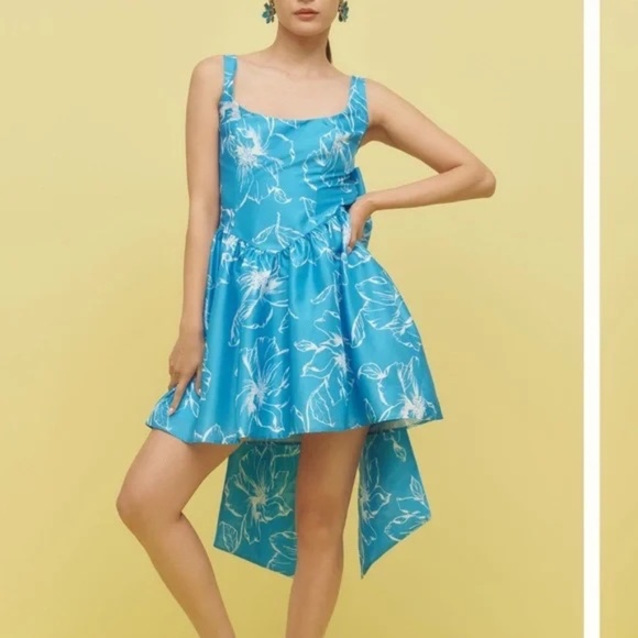 NWT Hutch Anthropologie Sleeveless Back-Bow Basque-Waist Mini Dress Blue Floral - Picture 7 of 8